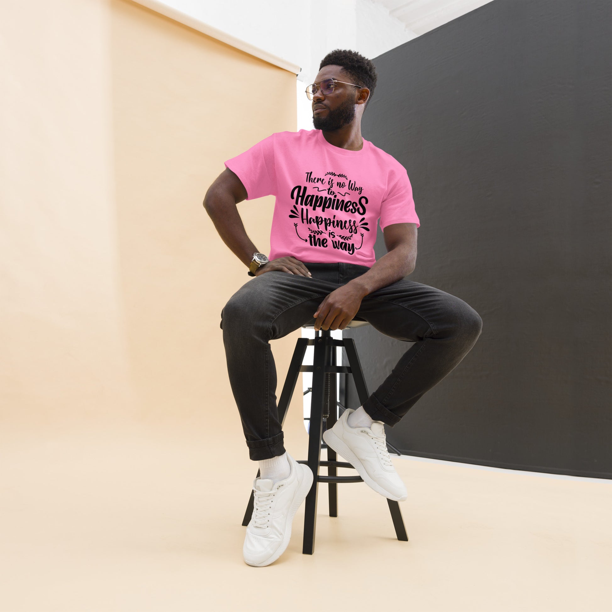 Unisex graphic t-shirt with inspirational quote – Happiness Way Tee by Hipyfi Clothes & Design. azalea-front