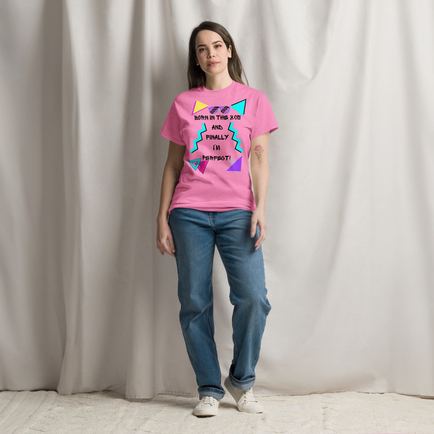 Born in the 80s retro graphic tee with neon 80s design – unisex vintage t-shirt by Hipyfi Clothes & Design. azalea-front-3
