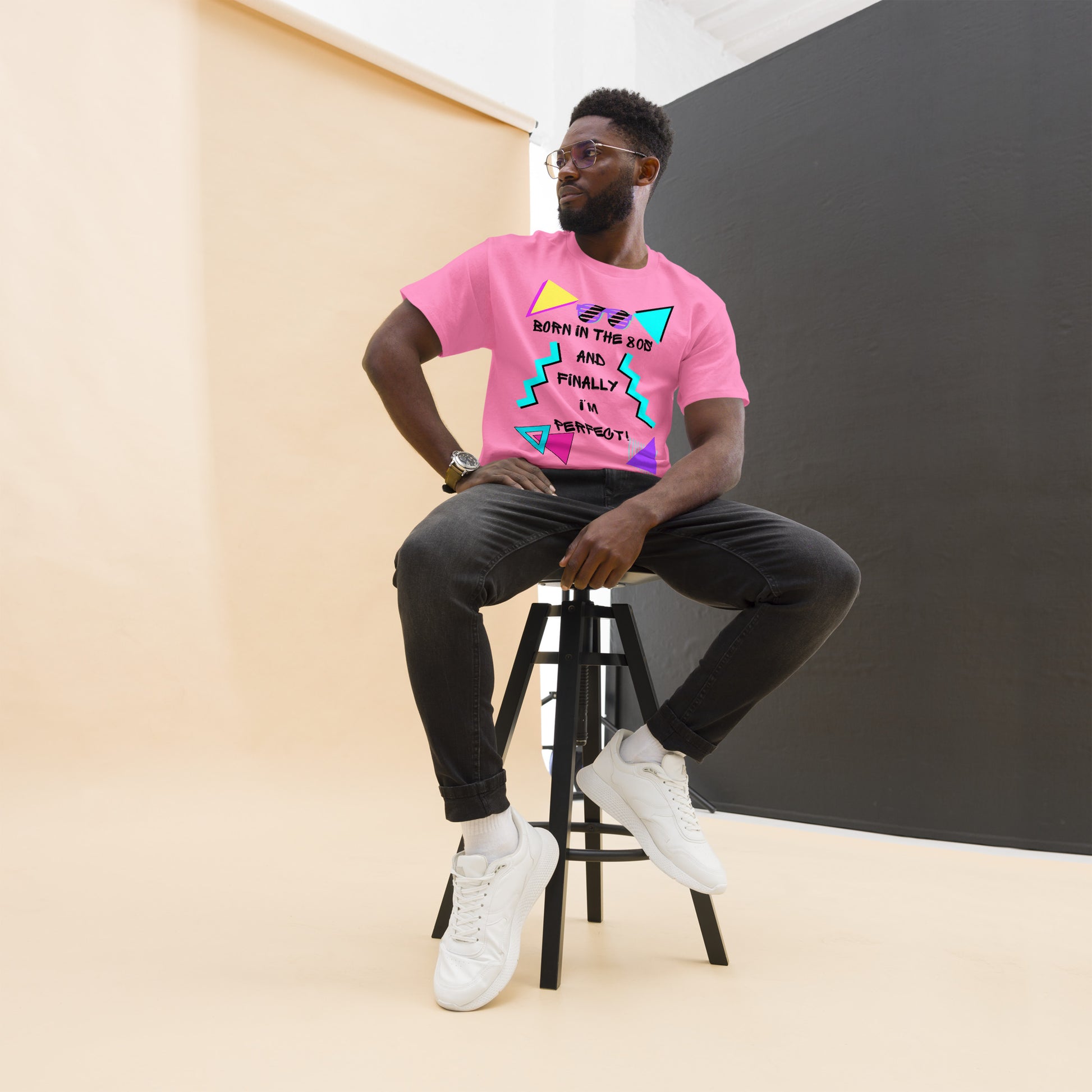 Born in the 80s retro graphic tee with neon 80s design – unisex vintage t-shirt by Hipyfi Clothes & Design. azalea-front