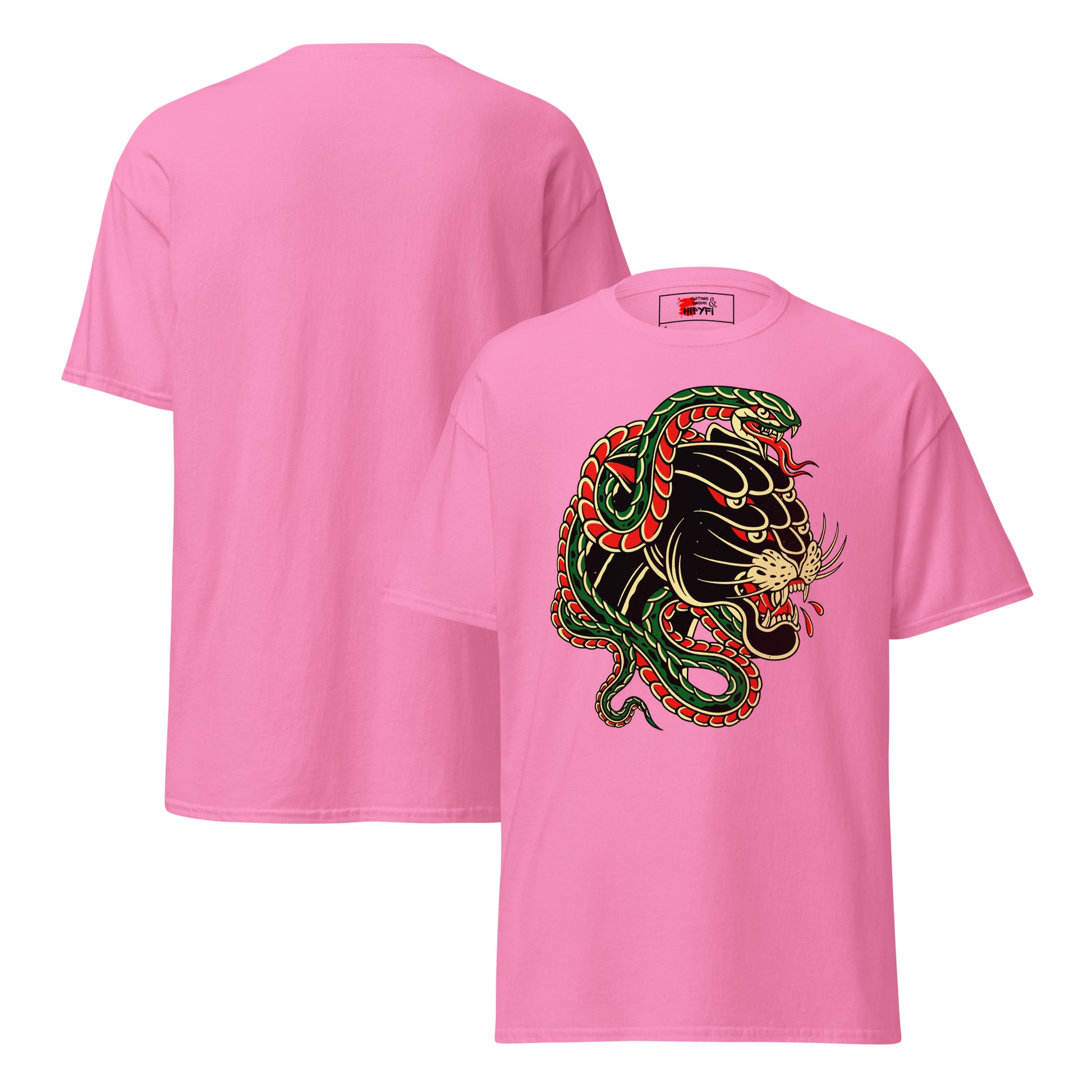 Hipyfi Panther & Snake Graphic Unisex T-Shirt - Bold design on classic fit streetwear tee. azalea-front-3