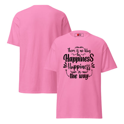 Unisex graphic t-shirt with inspirational quote – Happiness Way Tee by Hipyfi Clothes & Design. azalea-front-and-back
