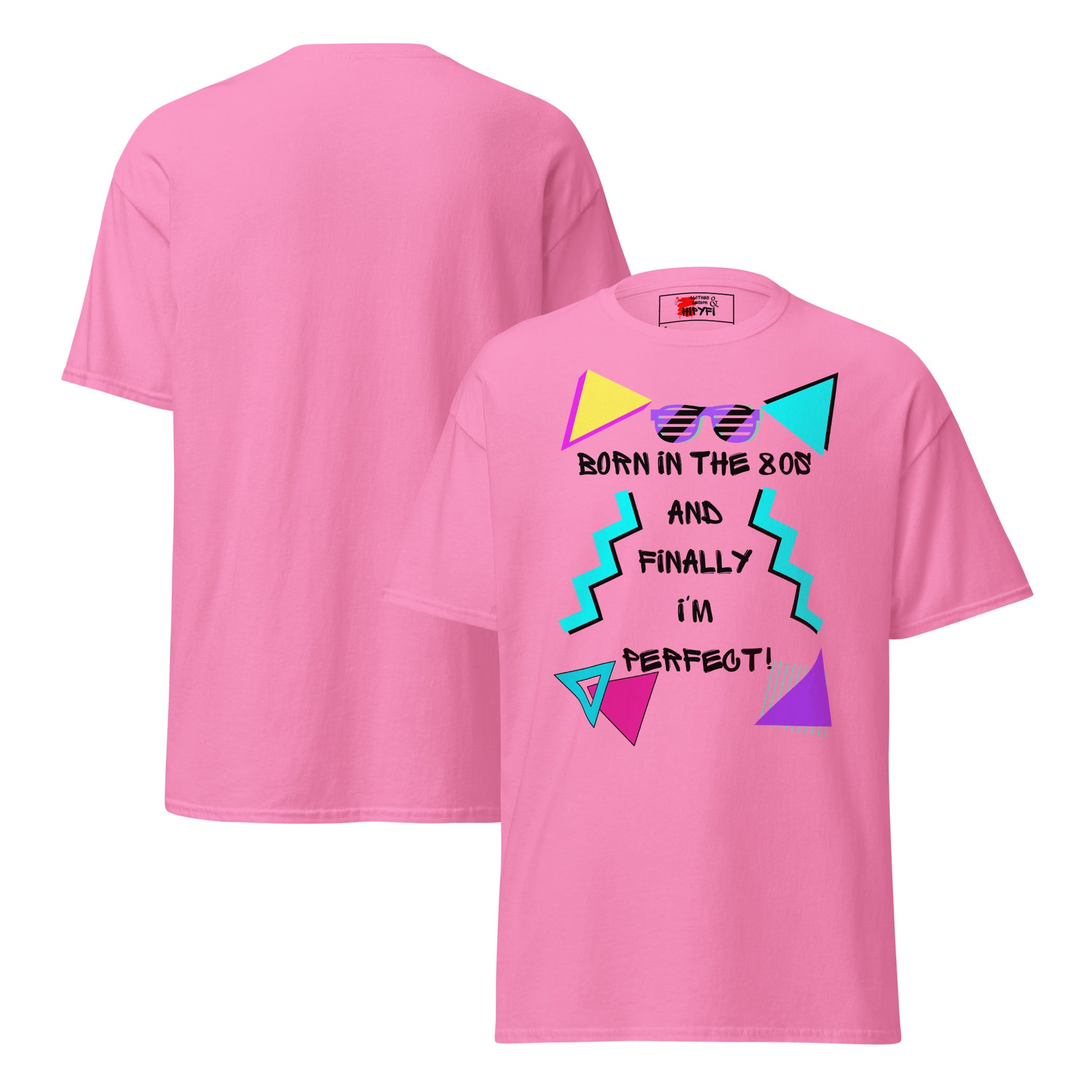 Born in the 80s retro graphic tee with neon 80s design – unisex vintage t-shirt by Hipyfi Clothes & Design. azalea-front-and-back