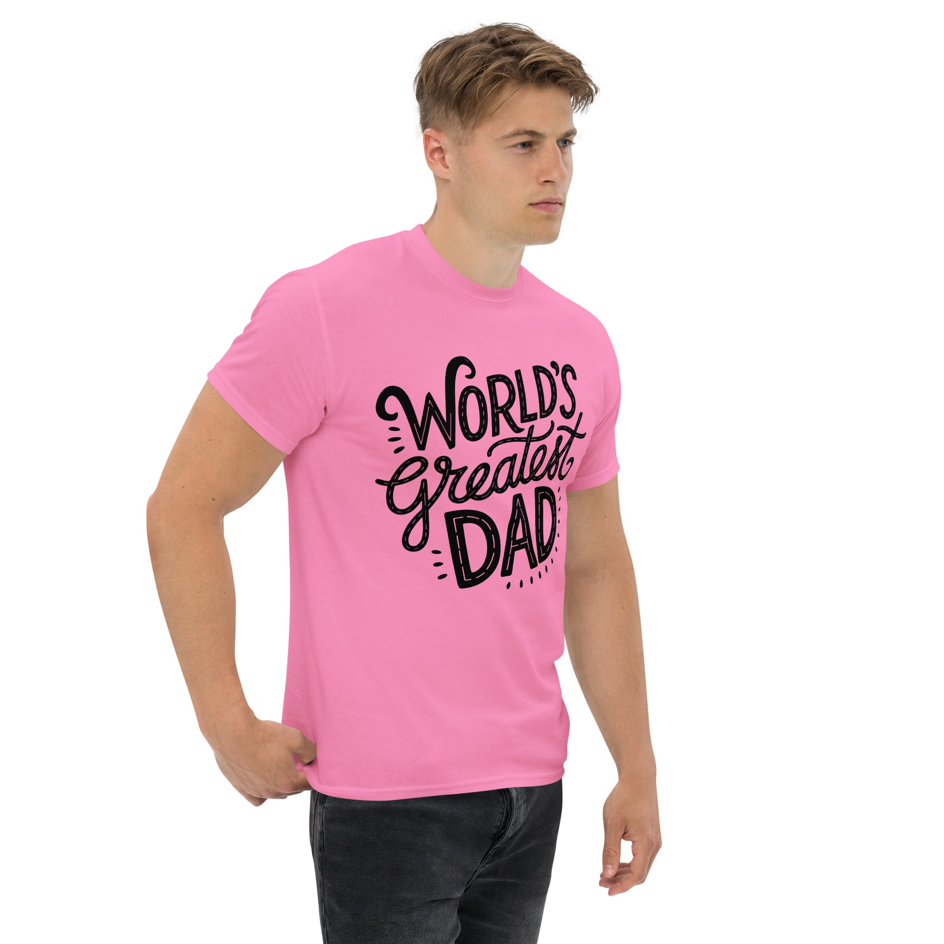 World’s Greatest Dad T-Shirt – Unisex black and white graphic tee with bold typography, perfect Father’s Day gift by Hipyfi Clothes & Design. azalea-right-front