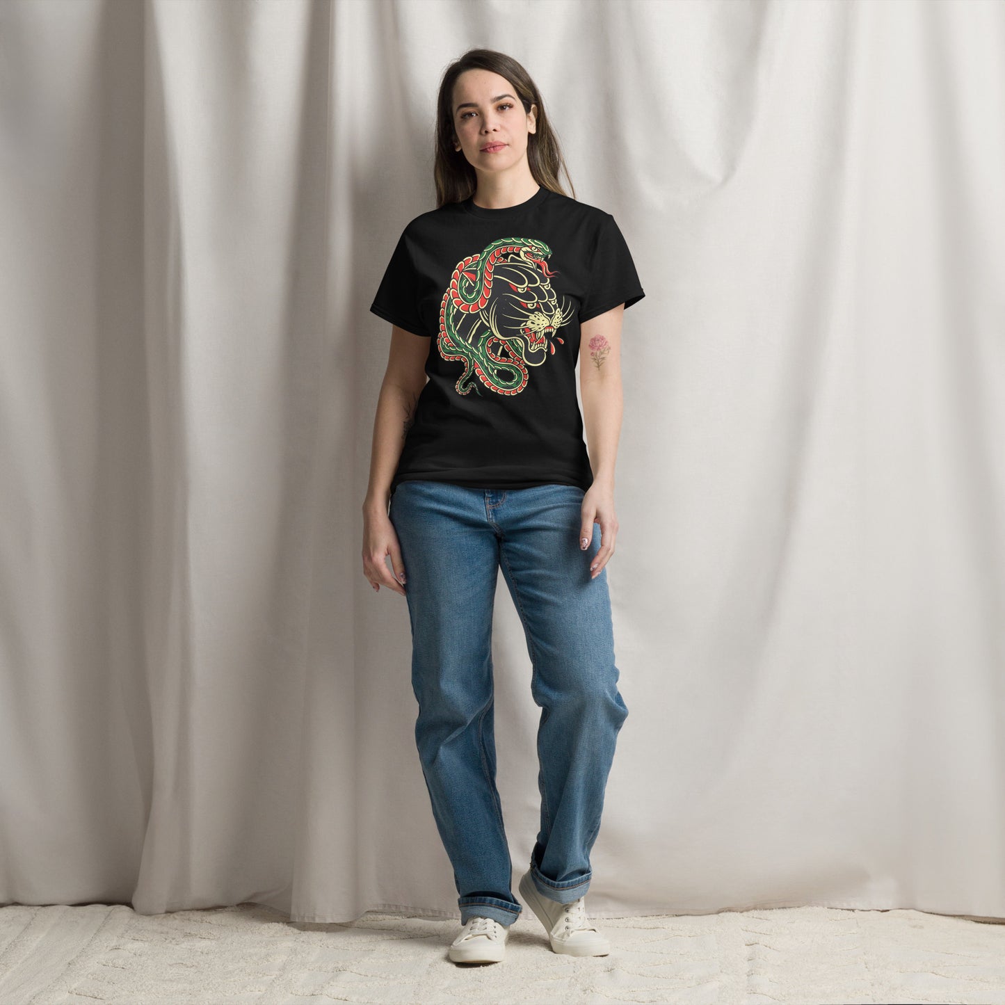 Hipyfi Panther & Snake Graphic Unisex T-Shirt - Bold design on classic fit streetwear tee. black-front-2