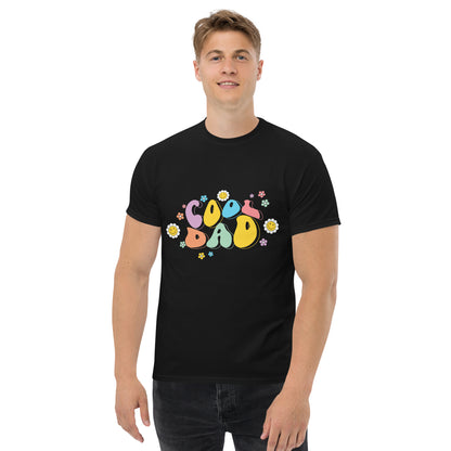 Hipyfi Retro Cool Dad Unisex Graphic Tee – Vintage 70s Style T-Shirt with colorful 'Cool Dad' graphic and floral design. black-front-2