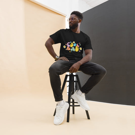 Hipyfi Retro Cool Dad Unisex Graphic Tee – Vintage 70s Style T-Shirt with colorful 'Cool Dad' graphic and floral design. black-front
