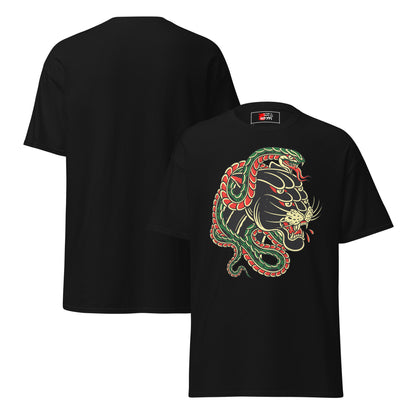 Hipyfi Panther & Snake Graphic Unisex T-Shirt - Bold design on classic fit streetwear tee. black-front-3