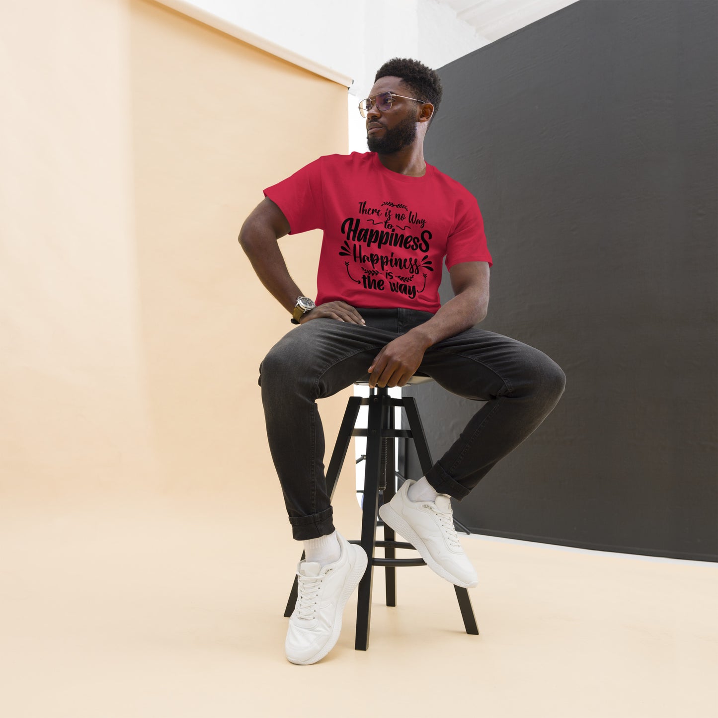 Unisex graphic t-shirt with inspirational quote – Happiness Way Tee by Hipyfi Clothes & Design. cardinal-front