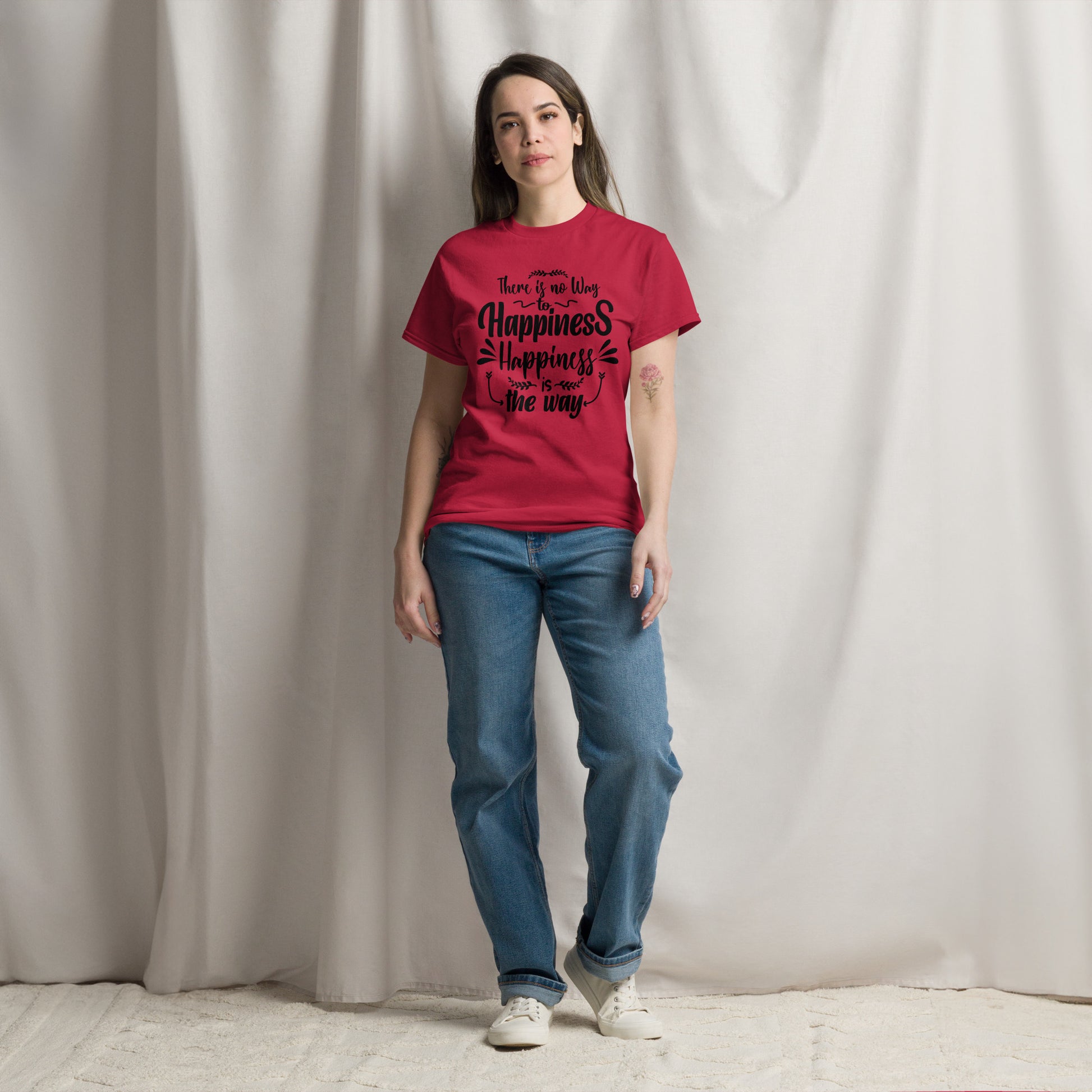 Unisex graphic t-shirt with inspirational quote – Happiness Way Tee by Hipyfi Clothes & Design. cardinal-front-3