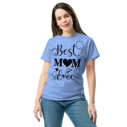 Best Mom Ever unisex graphic t-shirt in classic fit by Hipyfi Clothes & Design – perfect Mother’s Day gift in white with heart and butterfly typography. carolina-blue-front-2