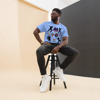 Unisex 80s Vibes graphic t-shirt with retro pop culture design by Hipyfi Clothes & Design carolina-blue-front