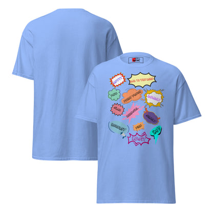 80s Comic Style Unisex T-Shirt with Retro Pop Art Graphic – Hipyfi Clothes & Design. carolina-blue-front-and-back