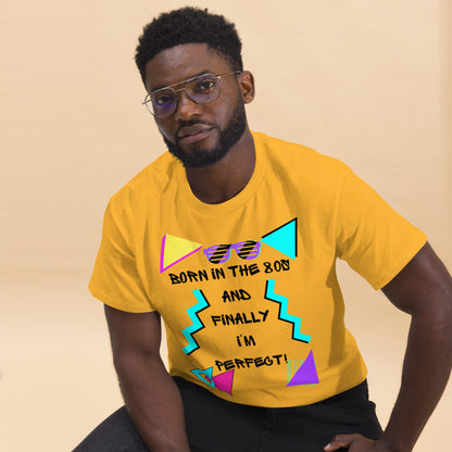 Born in the 80s retro graphic tee with neon 80s design – unisex vintage t-shirt by Hipyfi Clothes & Design. gold-front-2