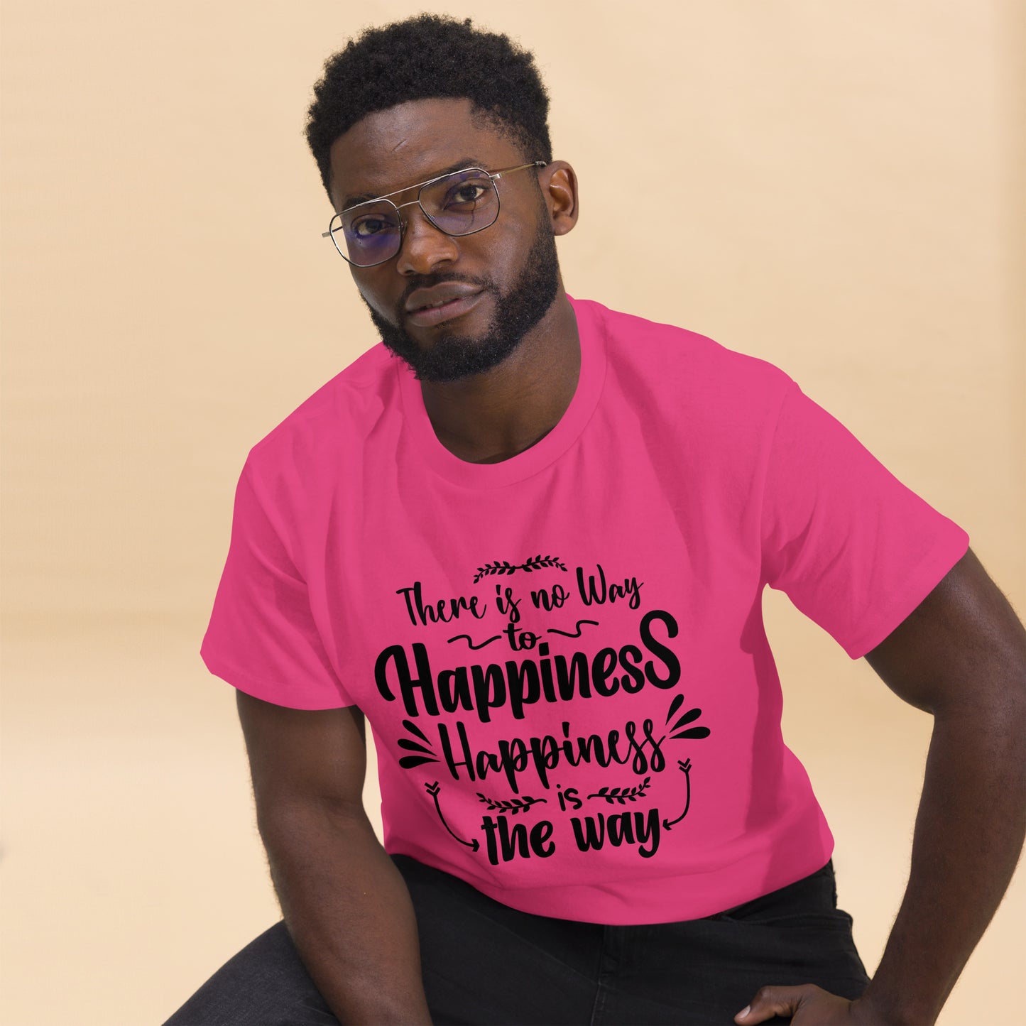 Unisex graphic t-shirt with inspirational quote – Happiness Way Tee by Hipyfi Clothes & Design. heliconia-front-2