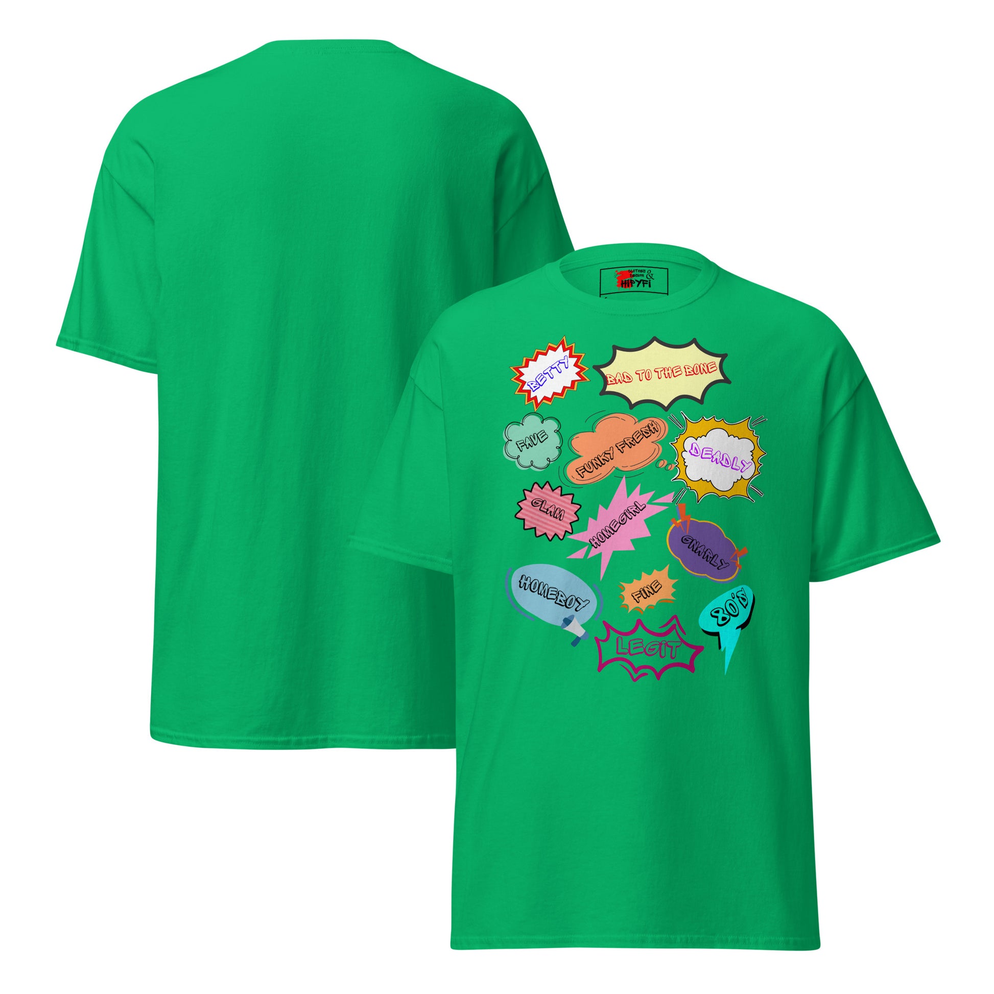80s Comic Style Unisex T-Shirt with Retro Pop Art Graphic – Hipyfi Clothes & Design. irish-green-front-and-back
