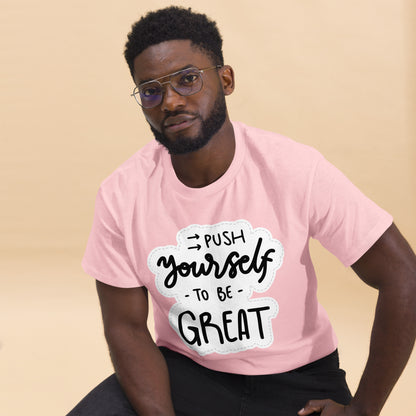 Unisex motivational t-shirt with 'Push Yourself to Be Great' quote – Hipyfi streetwear tee. light-pink-front-2