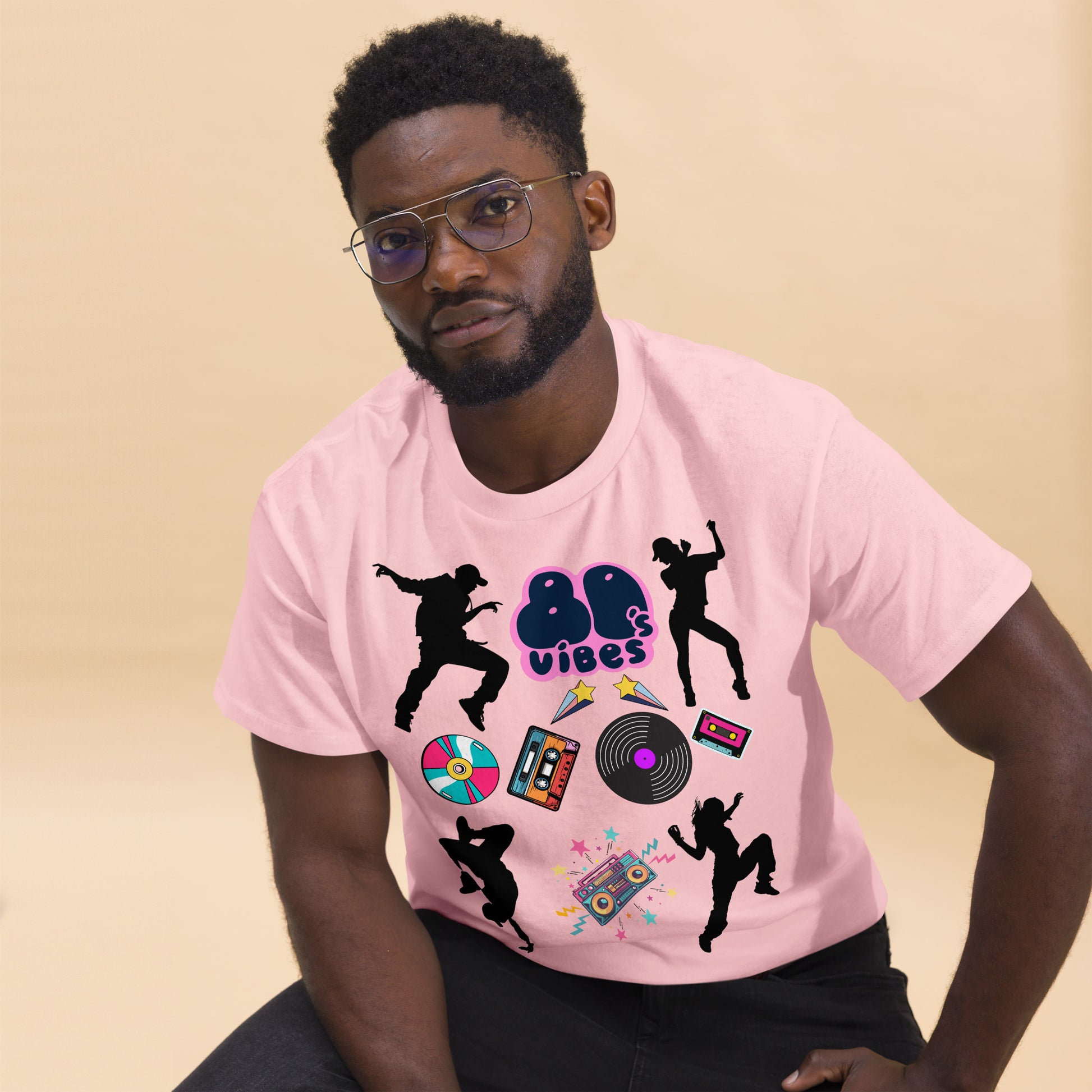 Unisex 80s Vibes graphic t-shirt with retro pop culture design by Hipyfi Clothes & Design light-pink-front-2