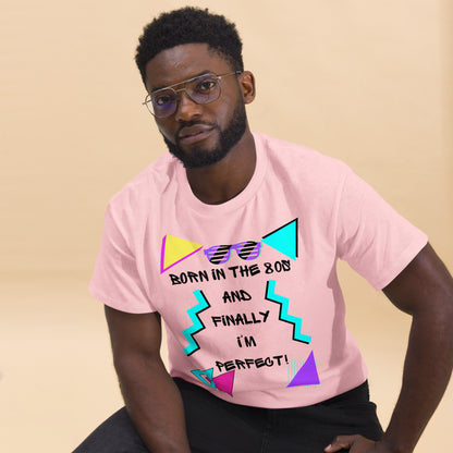 Born in the 80s retro graphic tee with neon 80s design – unisex vintage t-shirt by Hipyfi Clothes & Design. light-pink-front-2
