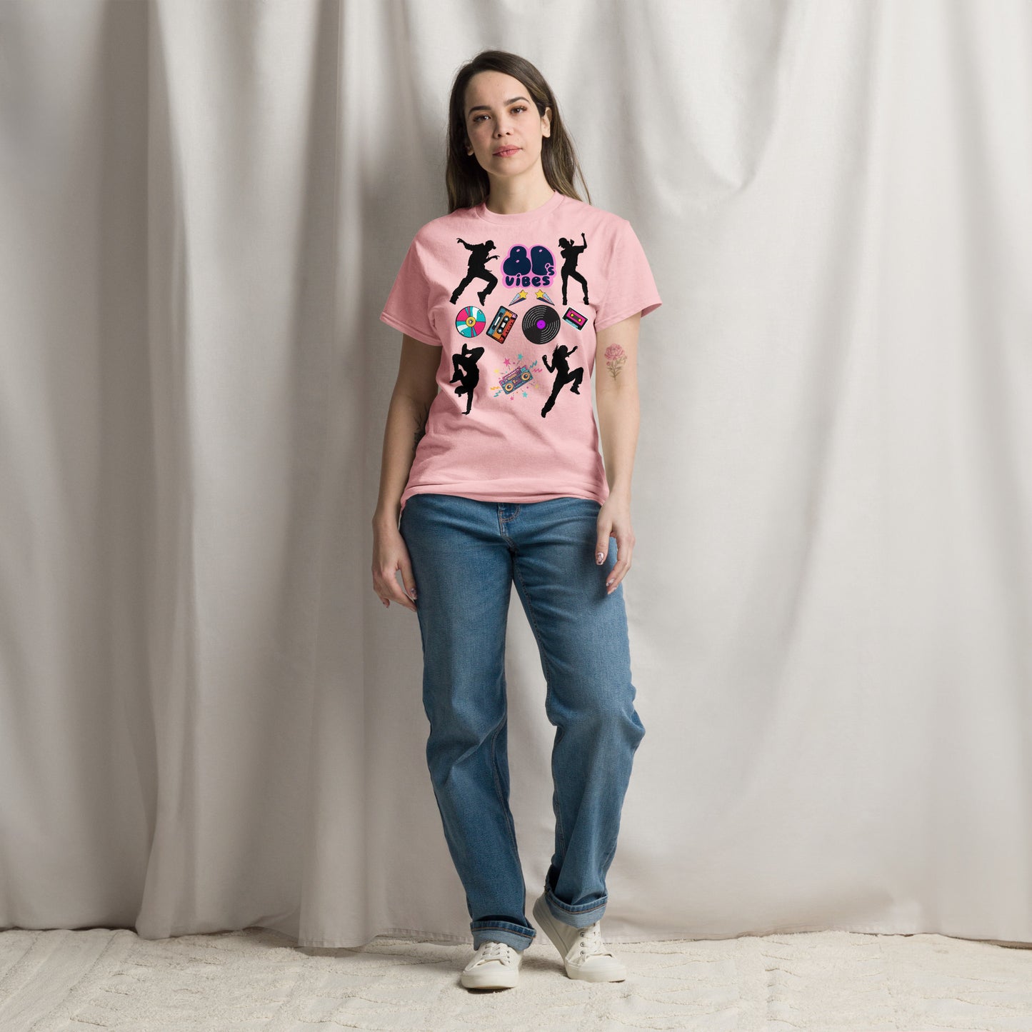 Unisex 80s Vibes graphic t-shirt with retro pop culture design by Hipyfi Clothes & Design light-pink-front-3