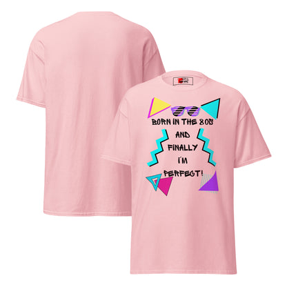 Born in the 80s retro graphic tee with neon 80s design – unisex vintage t-shirt by Hipyfi Clothes & Design. light-pink-front-and-back