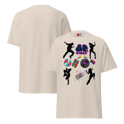 Unisex 80s Vibes graphic t-shirt with retro pop culture design by Hipyfi Clothes & Design natural-front-and-back