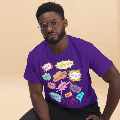 80s Comic Style Unisex T-Shirt with Retro Pop Art Graphic – Hipyfi Clothes & Design. purple-front-2