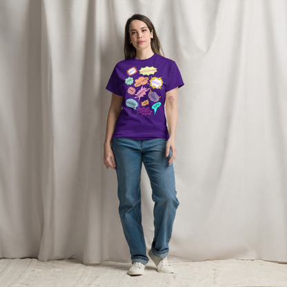 80s Comic Style Unisex T-Shirt with Retro Pop Art Graphic – Hipyfi Clothes & Design. purple-front-3