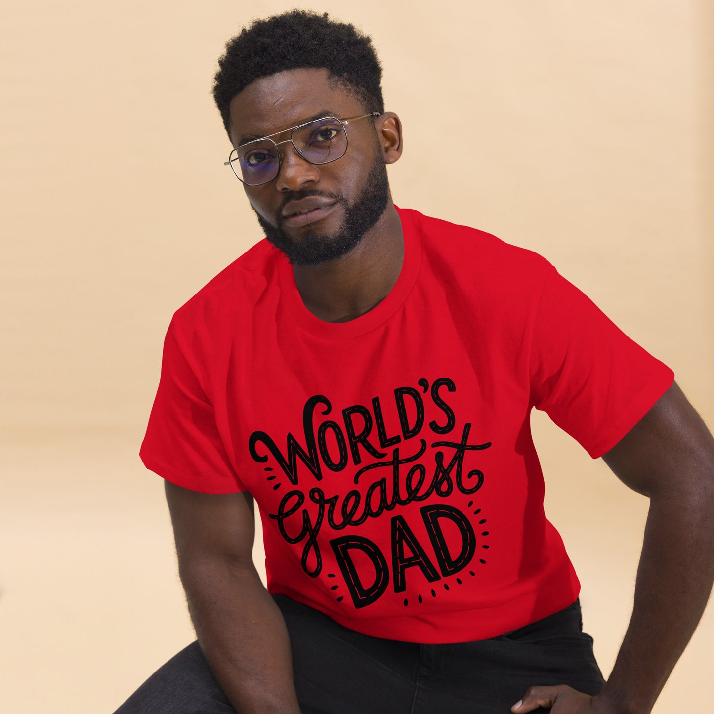 World’s Greatest Dad T-Shirt – Unisex black and white graphic tee with bold typography, perfect Father’s Day gift by Hipyfi Clothes & Design. red-front