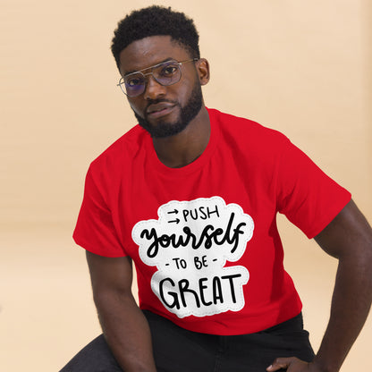 Unisex motivational t-shirt with 'Push Yourself to Be Great' quote – Hipyfi streetwear tee. red-front-2
