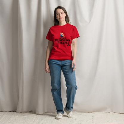 Unisex Small Business Mama Graphic T-Shirt featuring retro Rosie the Riveter design – Empowering shirt for women entrepreneurs by Hipyfi Clothes & Design. red-front
