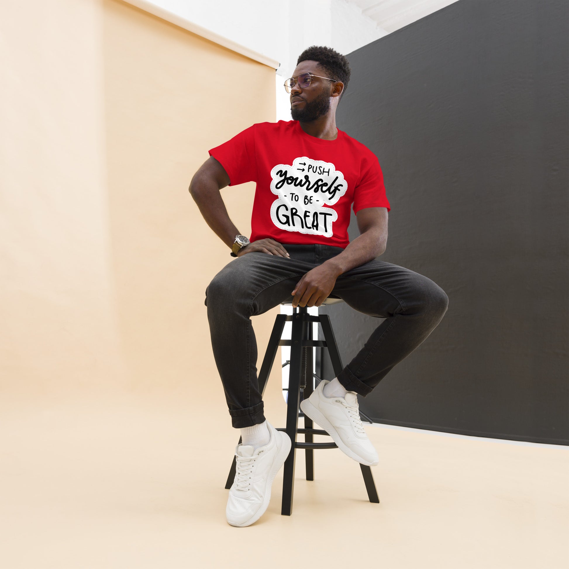 Unisex motivational t-shirt with 'Push Yourself to Be Great' quote – Hipyfi streetwear tee. red-front