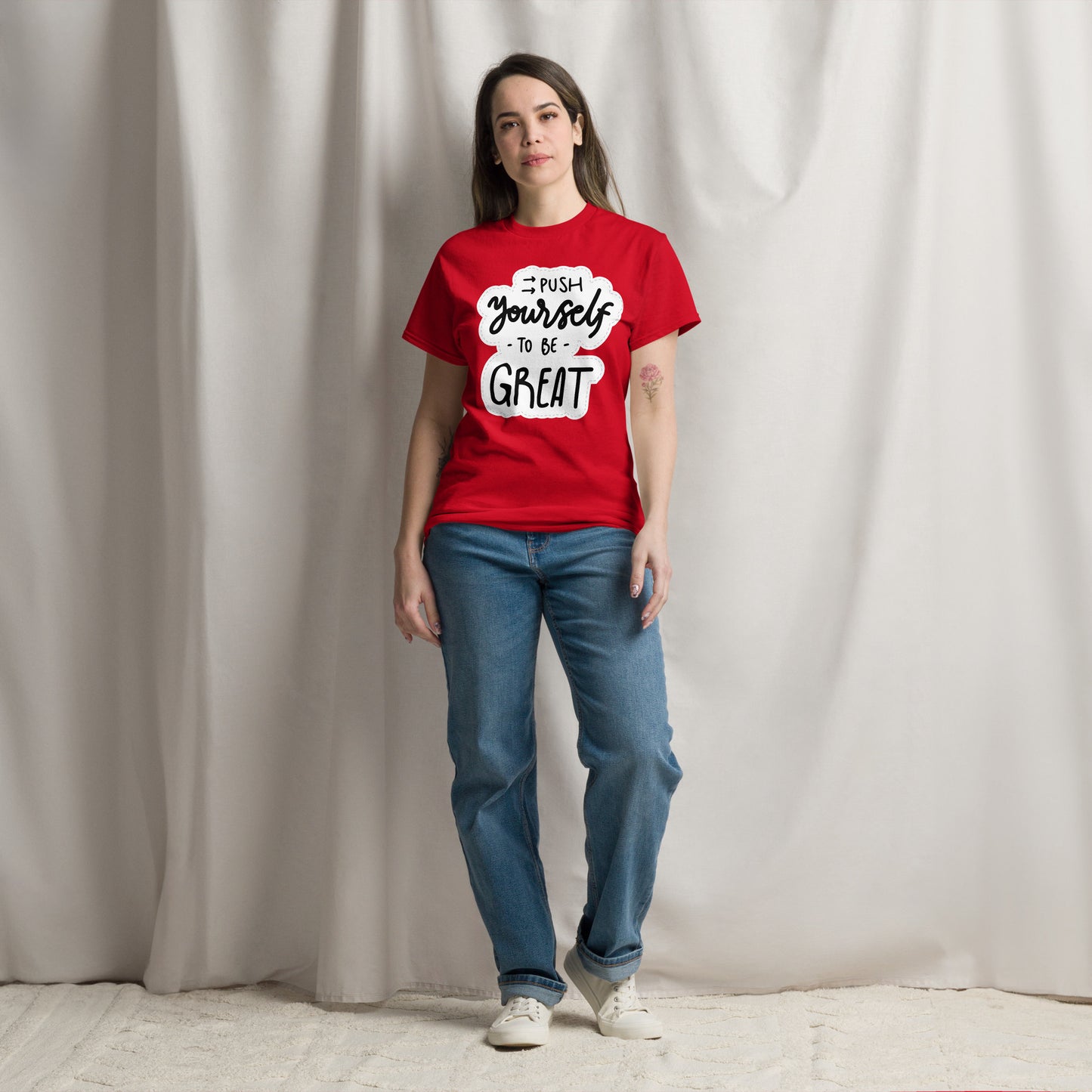 Unisex motivational t-shirt with 'Push Yourself to Be Great' quote – Hipyfi streetwear tee. red-front-3