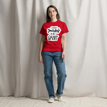Unisex motivational t-shirt with 'Push Yourself to Be Great' quote – Hipyfi streetwear tee. red-front-3