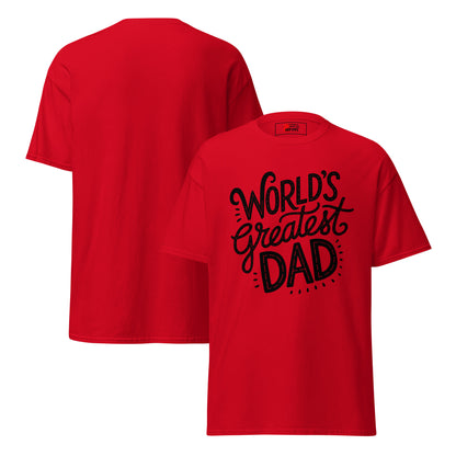 World’s Greatest Dad T-Shirt – Unisex black and white graphic tee with bold typography, perfect Father’s Day gift by Hipyfi Clothes & Design. red-front-and-back