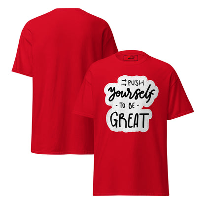 Unisex motivational t-shirt with 'Push Yourself to Be Great' quote – Hipyfi streetwear tee. red-front-and-back