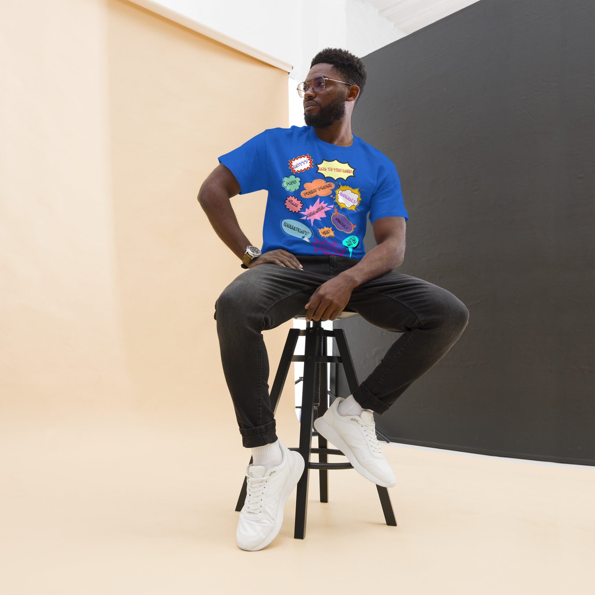80s Comic Style Unisex T-Shirt with Retro Pop Art Graphic – Hipyfi Clothes & Design. royal-front