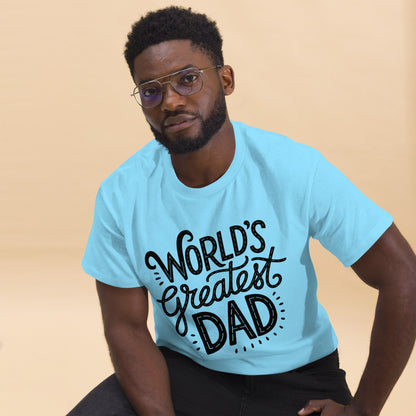World’s Greatest Dad T-Shirt – Unisex black and white graphic tee with bold typography, perfect Father’s Day gift by Hipyfi Clothes & Design. sky-front