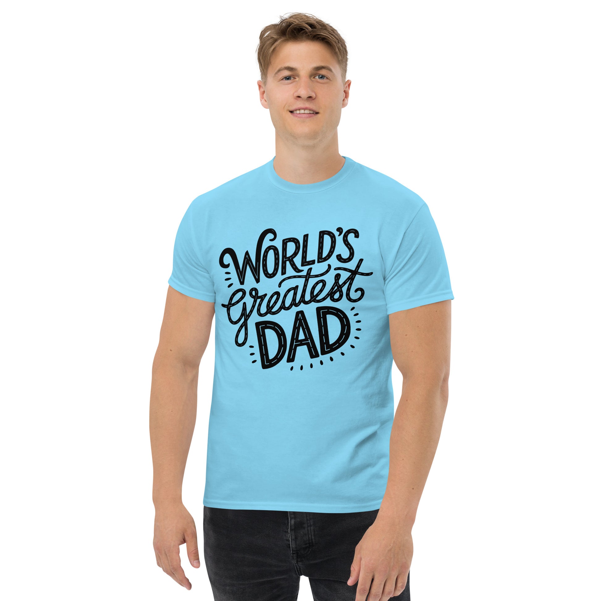 World’s Greatest Dad T-Shirt – Unisex black and white graphic tee with bold typography, perfect Father’s Day gift by Hipyfi Clothes & Design. sky-front-3