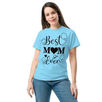 Best Mom Ever unisex graphic t-shirt in classic fit by Hipyfi Clothes & Design – perfect Mother’s Day gift in white with heart and butterfly typography. sky-front-2