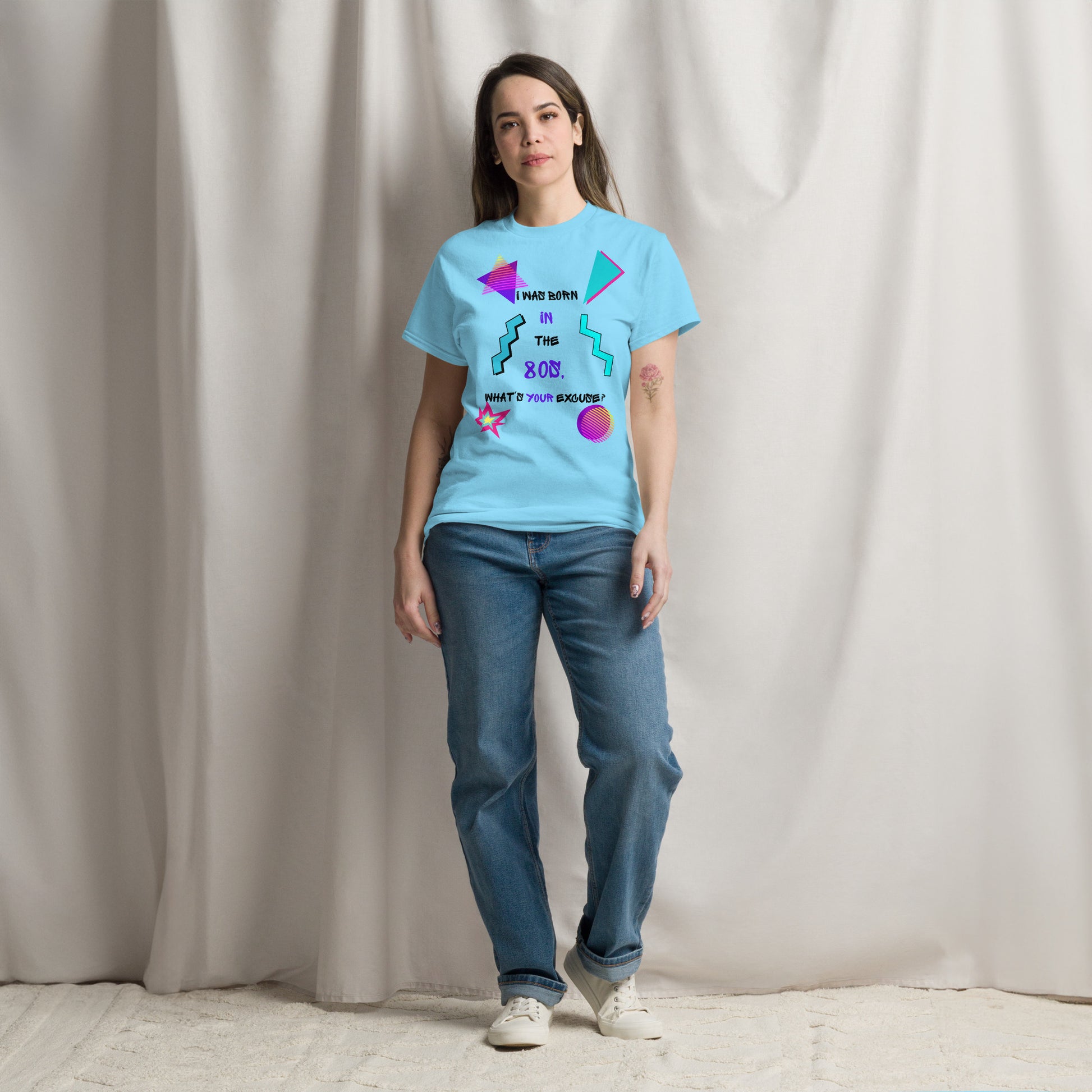 Hipyfi Retro 80s 'Born in the 80s' Unisex Tee – Vintage Graphic T-Shirt with Bold Pop Culture Design. sky-front-3