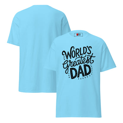 World’s Greatest Dad T-Shirt – Unisex black and white graphic tee with bold typography, perfect Father’s Day gift by Hipyfi Clothes & Design. sky-front-and-back