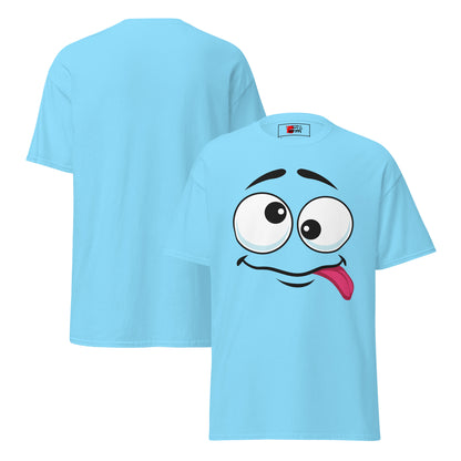 Hipyfi Playful Whimsical Cartoon Face Unisex T-Shirt – Fun Graphic Tee for Streetwear. sky-front-and-back