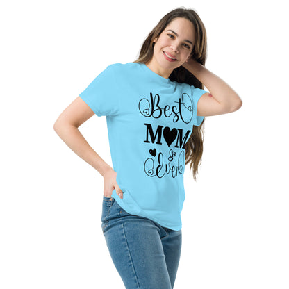 Best Mom Ever unisex graphic t-shirt in classic fit by Hipyfi Clothes & Design – perfect Mother’s Day gift in white with heart and butterfly typography. sky-left-front