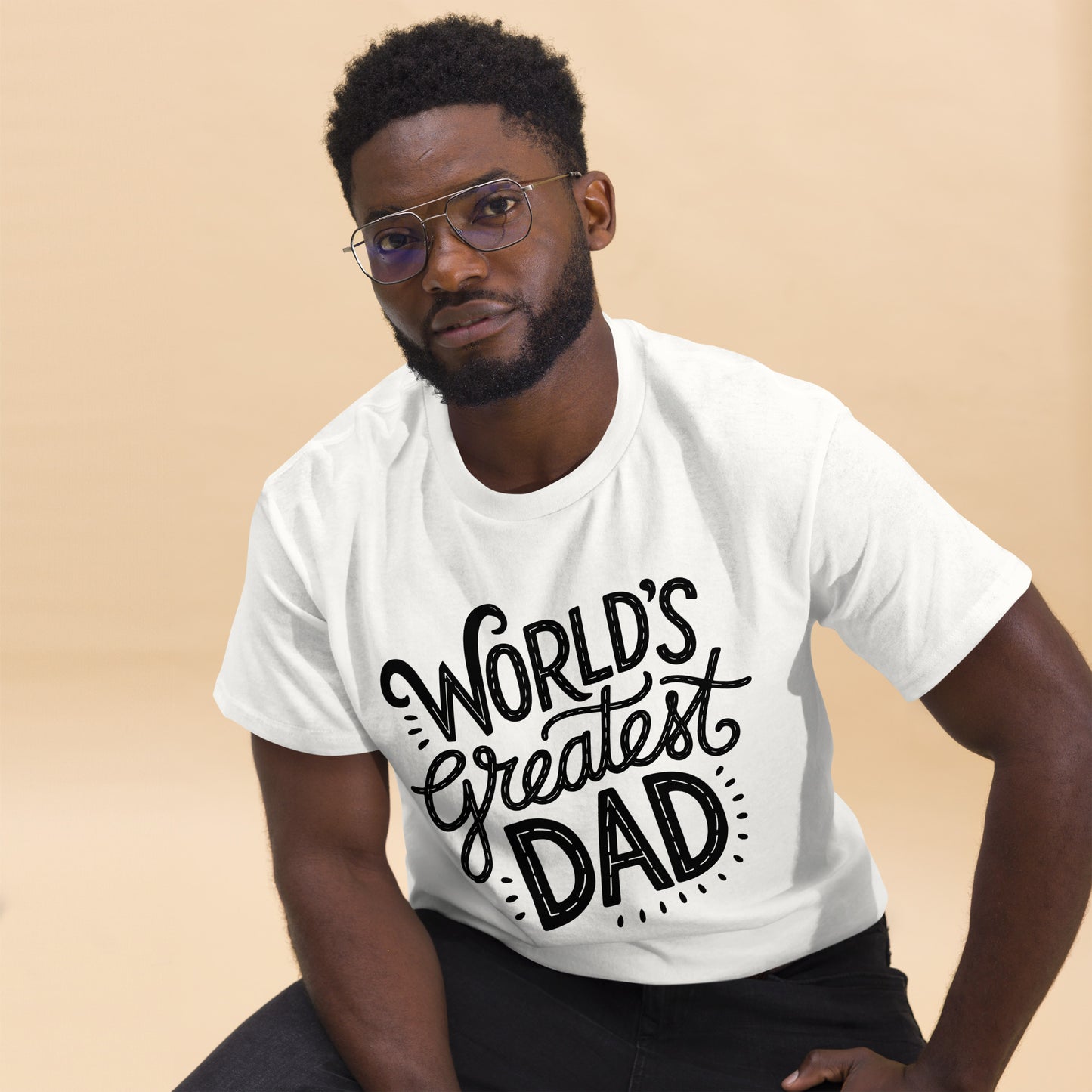 World’s Greatest Dad T-Shirt – Unisex black and white graphic tee with bold typography, perfect Father’s Day gift by Hipyfi Clothes & Design. white-front