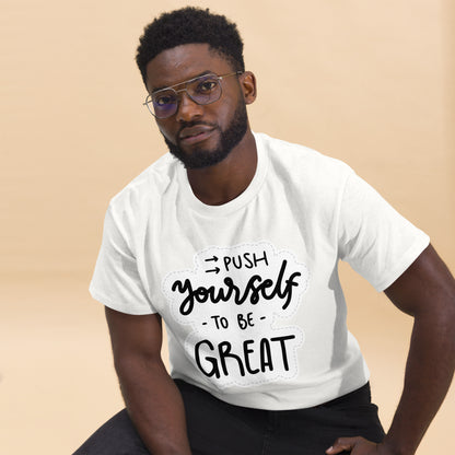 Unisex motivational t-shirt with 'Push Yourself to Be Great' quote – Hipyfi streetwear tee. white-front-2