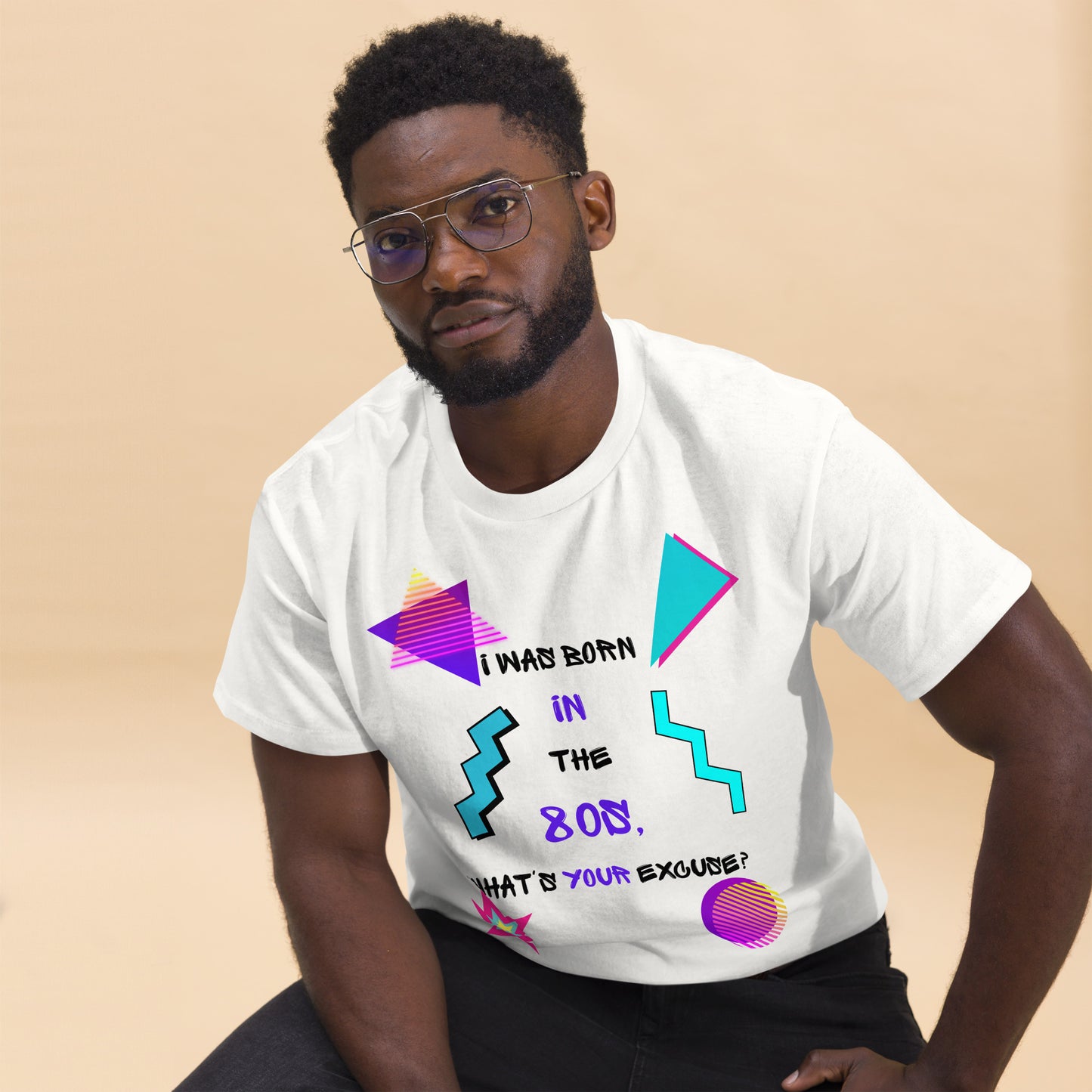 Hipyfi Retro 80s 'Born in the 80s' Unisex Tee – Vintage Graphic T-Shirt with Bold Pop Culture Design. white-front-2