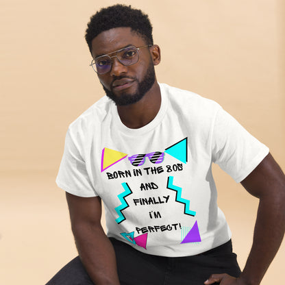 Born in the 80s retro graphic tee with neon 80s design – unisex vintage t-shirt by Hipyfi Clothes & Design. white-front-2