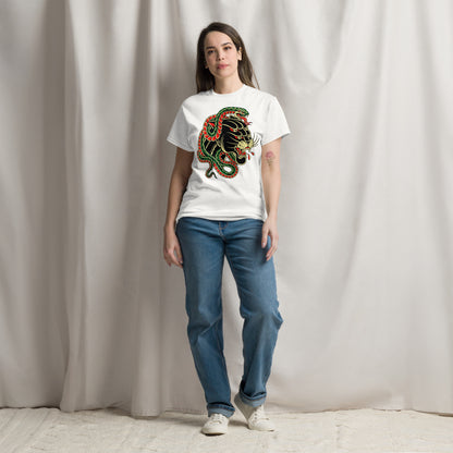Hipyfi Panther & Snake Graphic Unisex T-Shirt - Bold design on classic fit streetwear tee. white-front-2