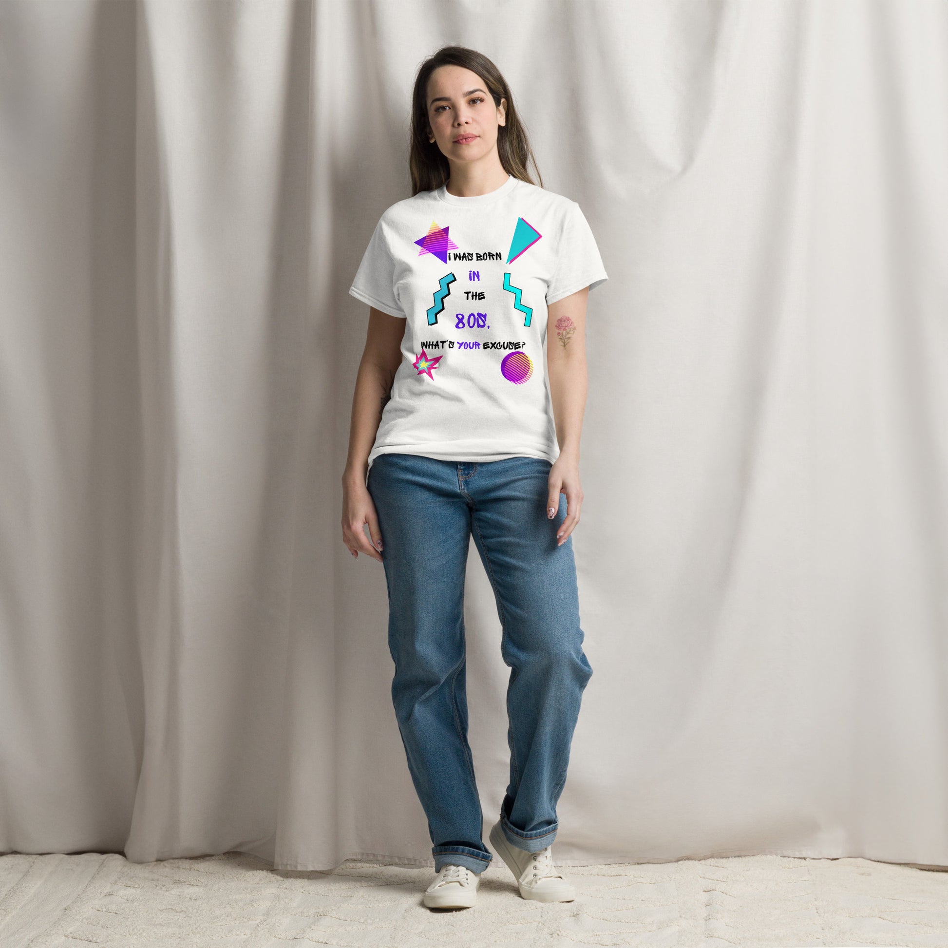 Hipyfi Retro 80s 'Born in the 80s' Unisex Tee – Vintage Graphic T-Shirt with Bold Pop Culture Design. white-front-3
