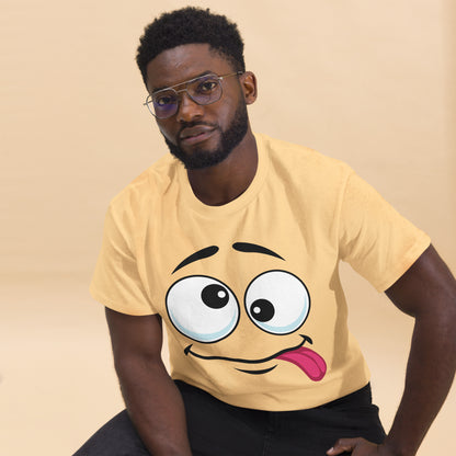Hipyfi Playful Whimsical Cartoon Face Unisex T-Shirt – Fun Graphic Tee for Streetwear. yellow-haze-front-2